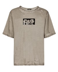 graues T-Shirt mit einem Rundhalsausschnitt mit Destroyed-Effekten von Dolce & Gabbana