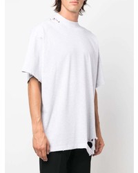 graues T-Shirt mit einem Rundhalsausschnitt mit Destroyed-Effekten von Balenciaga