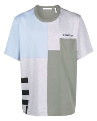 graues T-Shirt mit einem Rundhalsausschnitt mit Flicken von Helmut Lang