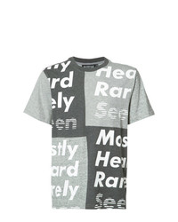 graues T-Shirt mit einem Rundhalsausschnitt mit Flicken von Mostly Heard Rarely Seen