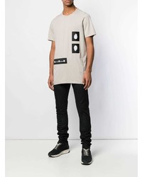 graues T-Shirt mit einem Rundhalsausschnitt mit Flicken von Rick Owens DRKSHDW