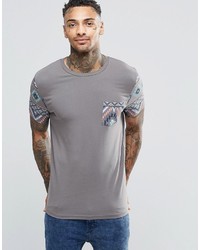 graues T-Shirt mit einem Rundhalsausschnitt mit geometrischem Muster von Asos