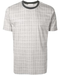 graues T-Shirt mit einem Rundhalsausschnitt mit Karomuster von Cerruti 1881