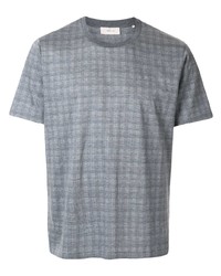 graues T-Shirt mit einem Rundhalsausschnitt mit Karomuster von Cerruti 1881