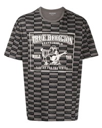 graues T-Shirt mit einem Rundhalsausschnitt mit Karomuster von True Religion