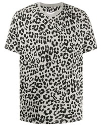 graues T-Shirt mit einem Rundhalsausschnitt mit Leopardenmuster