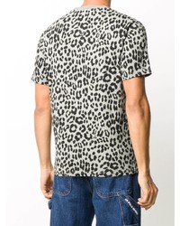 graues T-Shirt mit einem Rundhalsausschnitt mit Leopardenmuster von Kenzo
