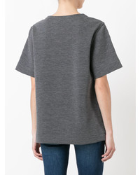 graues T-Shirt mit einem Rundhalsausschnitt mit Lochstickerei von Chloé