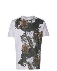 graues T-Shirt mit einem Rundhalsausschnitt mit Paisley-Muster von Etro
