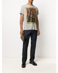 graues T-Shirt mit einem Rundhalsausschnitt mit Paisley-Muster von Etro