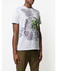 graues T-Shirt mit einem Rundhalsausschnitt mit Paisley-Muster von Etro