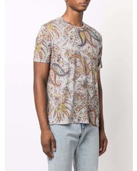 graues T-Shirt mit einem Rundhalsausschnitt mit Paisley-Muster von Etro