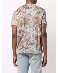 graues T-Shirt mit einem Rundhalsausschnitt mit Paisley-Muster von Etro