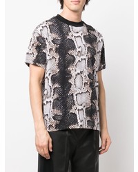 graues T-Shirt mit einem Rundhalsausschnitt mit Schlangenmuster von Roberto Cavalli