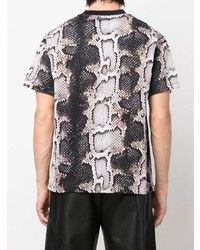 graues T-Shirt mit einem Rundhalsausschnitt mit Schlangenmuster von Roberto Cavalli