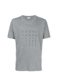 graues T-Shirt mit einem Rundhalsausschnitt mit Sternenmuster von Saint Laurent