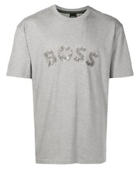 graues T-Shirt mit einem Rundhalsausschnitt von BOSS