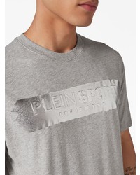 graues T-Shirt mit einem Rundhalsausschnitt von Plein Sport