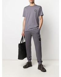 graues T-Shirt mit einem Rundhalsausschnitt von Stone Island