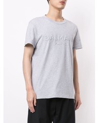 graues T-Shirt mit einem Rundhalsausschnitt von Balmain