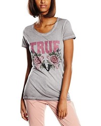 graues T-Shirt mit einem Rundhalsausschnitt von True Religion