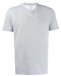 graues T-Shirt mit einem V-Ausschnitt von Brunello Cucinelli