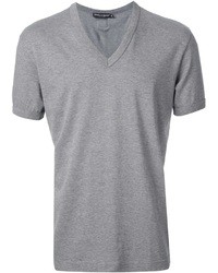 graues T-Shirt mit einem V-Ausschnitt von Dolce & Gabbana