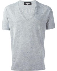 graues T-Shirt mit einem V-Ausschnitt von DSQUARED2