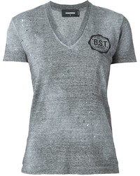 graues T-Shirt mit einem V-Ausschnitt von Dsquared2