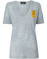 graues T-Shirt mit einem V-Ausschnitt von Dsquared2