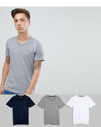 graues T-Shirt mit einem V-Ausschnitt von Hollister