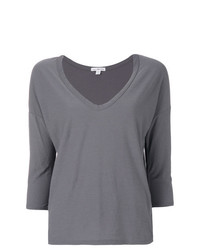 graues T-Shirt mit einem V-Ausschnitt von James Perse