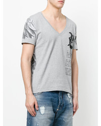 graues T-Shirt mit einem V-Ausschnitt von Philipp Plein