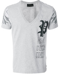 graues T-Shirt mit einem V-Ausschnitt von Philipp Plein