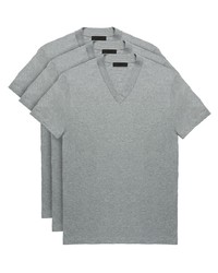 graues T-Shirt mit einem V-Ausschnitt von Prada