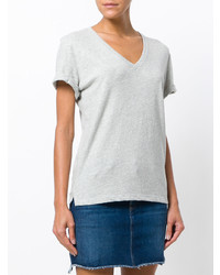 graues T-Shirt mit einem V-Ausschnitt von Frame Denim