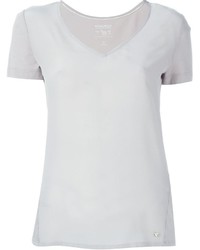 graues T-Shirt mit einem V-Ausschnitt von Woolrich
