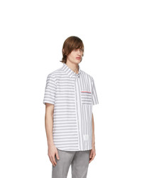 graues vertikal gestreiftes Kurzarmhemd von Thom Browne