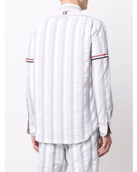 graues vertikal gestreiftes Langarmhemd aus Seersucker von Thom Browne