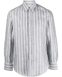 graues vertikal gestreiftes Langarmhemd von Brunello Cucinelli