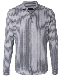 graues vertikal gestreiftes Langarmhemd von Giorgio Armani