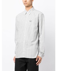 graues vertikal gestreiftes Langarmhemd von Fred Perry