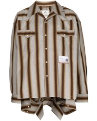 graues vertikal gestreiftes Langarmhemd von Maison Mihara Yasuhiro