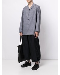 graues vertikal gestreiftes Langarmhemd von Yohji Yamamoto