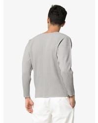 graues vertikal gestreiftes Langarmshirt von Homme Plissé Issey Miyake