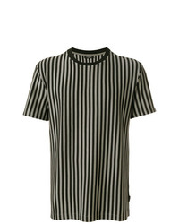 graues vertikal gestreiftes T-Shirt mit einem Rundhalsausschnitt von Calvin Klein Jeans