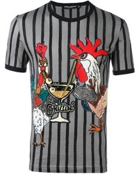 graues vertikal gestreiftes T-shirt von Dolce & Gabbana