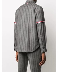 graues vertikal gestreiftes Wolllangarmhemd von Thom Browne