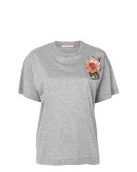 graues verziertes T-Shirt mit einem Rundhalsausschnitt