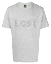 graues verziertes T-Shirt mit einem Rundhalsausschnitt von BOSS
